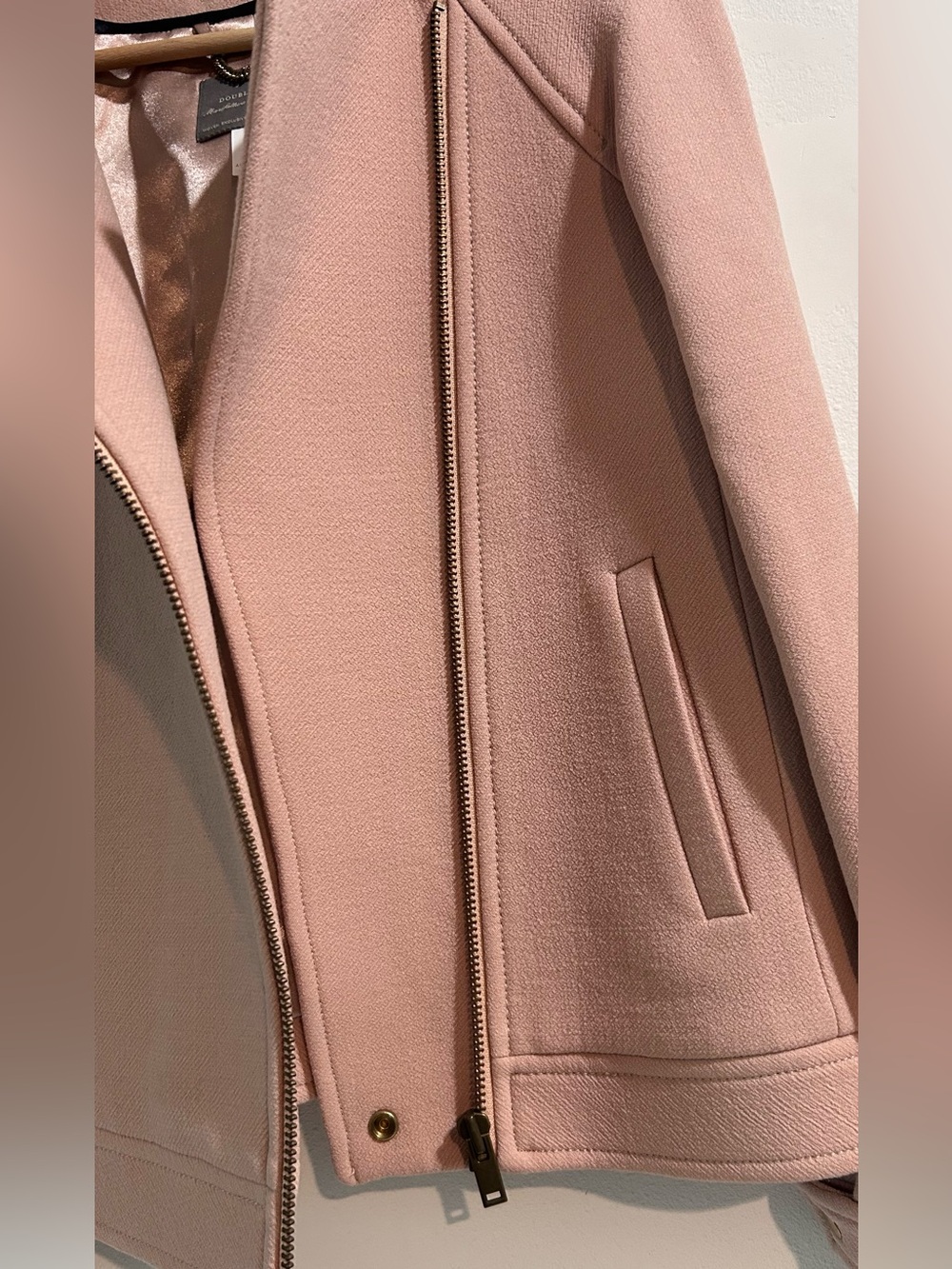 298$J.Crew Double Cloth Moto Jacket Beige Stone Blush Pink Wool Size 6 NWOT - Picture 6 of 13